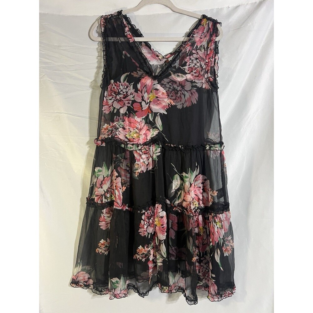 Johnny Was Jade Dress Woman's XS Black Floral Perrie Ruffle Silk Mini